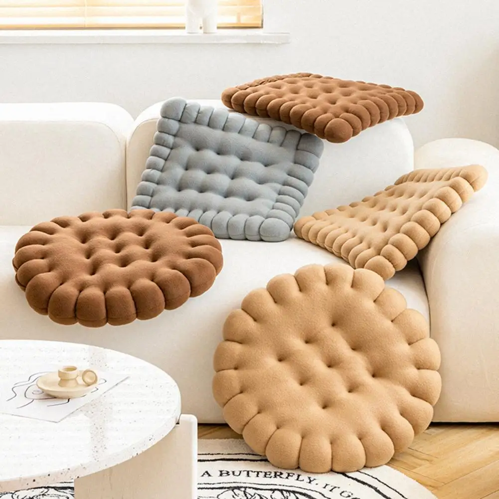 Biscuit Shape Plush Seat Cushion Round And Square Cookie Thicken Throw Pillow Chair Seat Pad Japanese Tatami Cushion Sofa Pillow