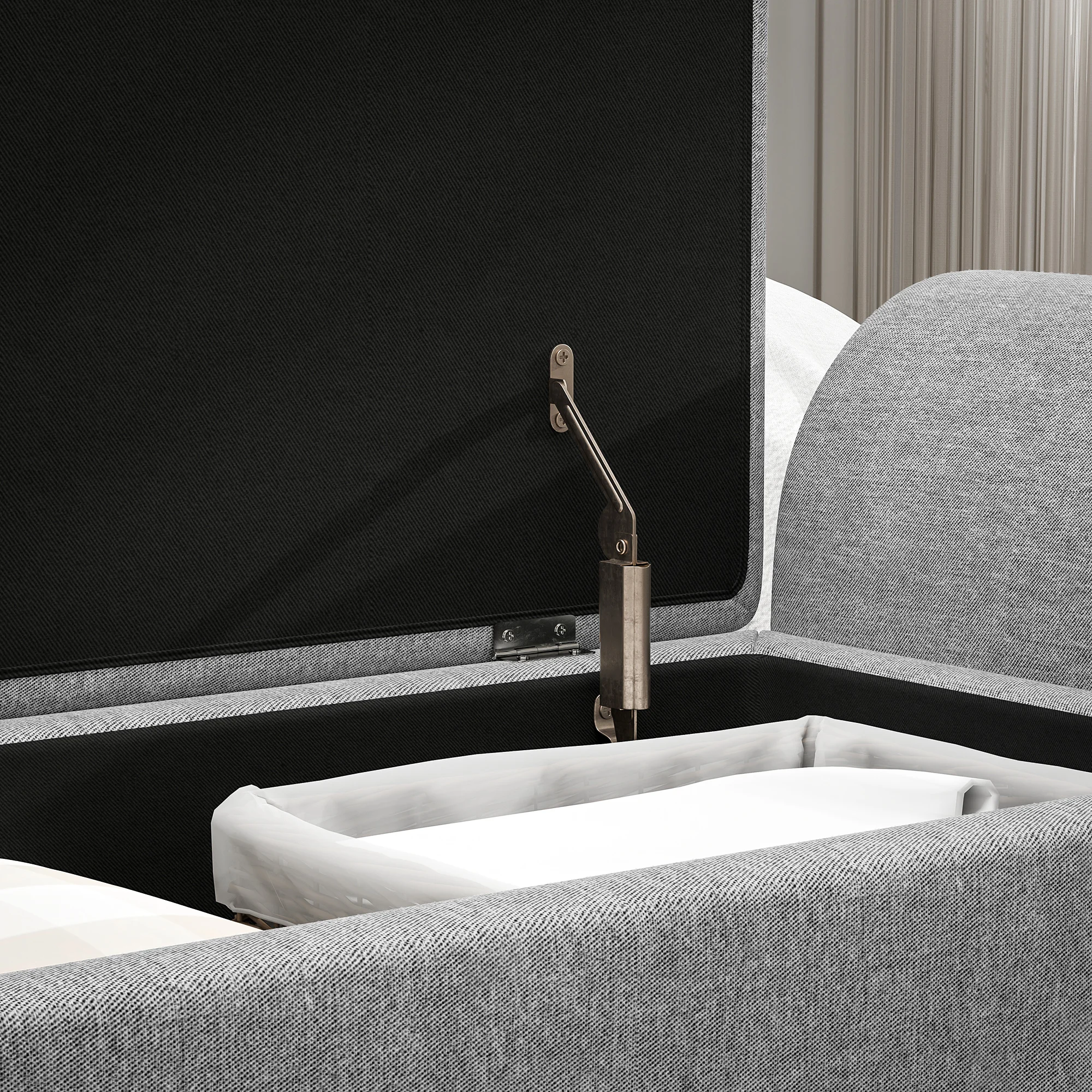 HOMCOM Storage Ottoman with Armrest, Upholstered Linen Storage Bench