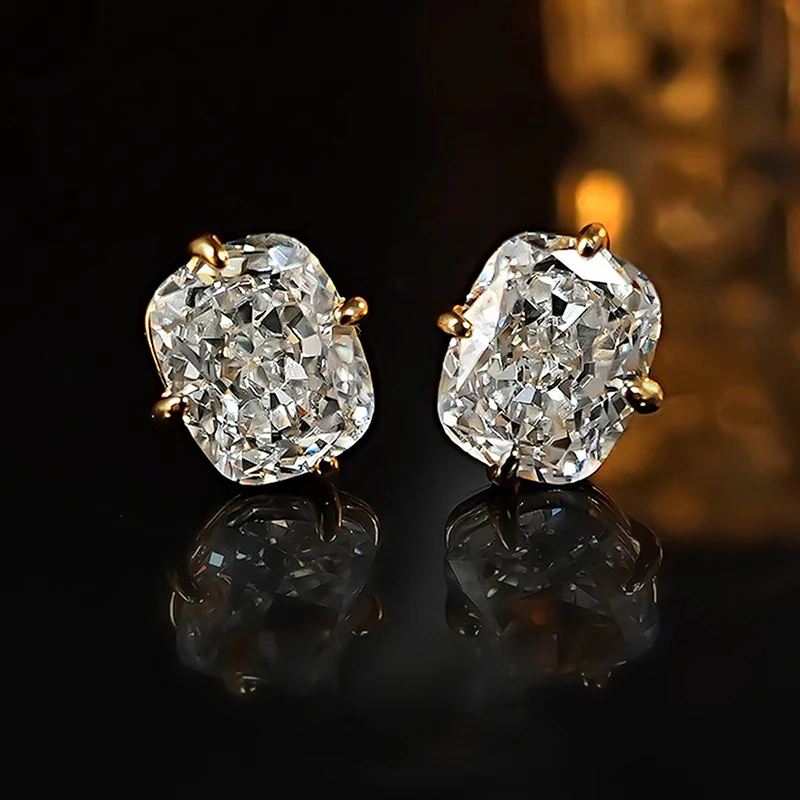 Huitan Damen-Ohrstecker, goldfarben, eingelegt, große weiße CZ, einfacher Stil, Party, Alltag, Accessoires, modisch, vielseitiger Hochzeitsschmuck – Detail 4