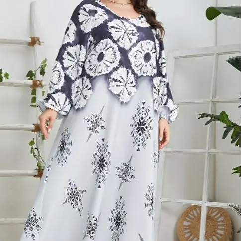 2024 New Fashion Large Print Pullover Elegant Commuting Long Dress Plus Size Casual Women's Dress