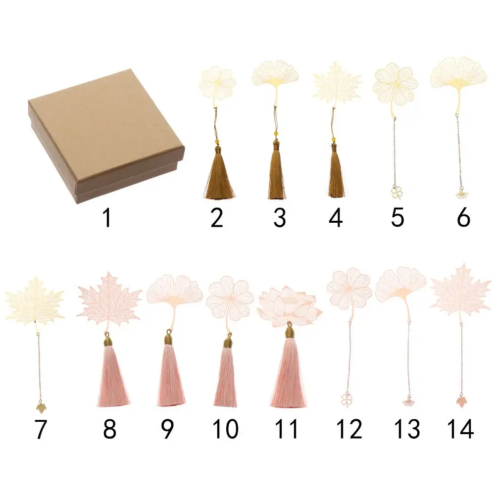 Stationery Apricot Book Holder Tassel Leaf Chinese Style Metal Bookmark