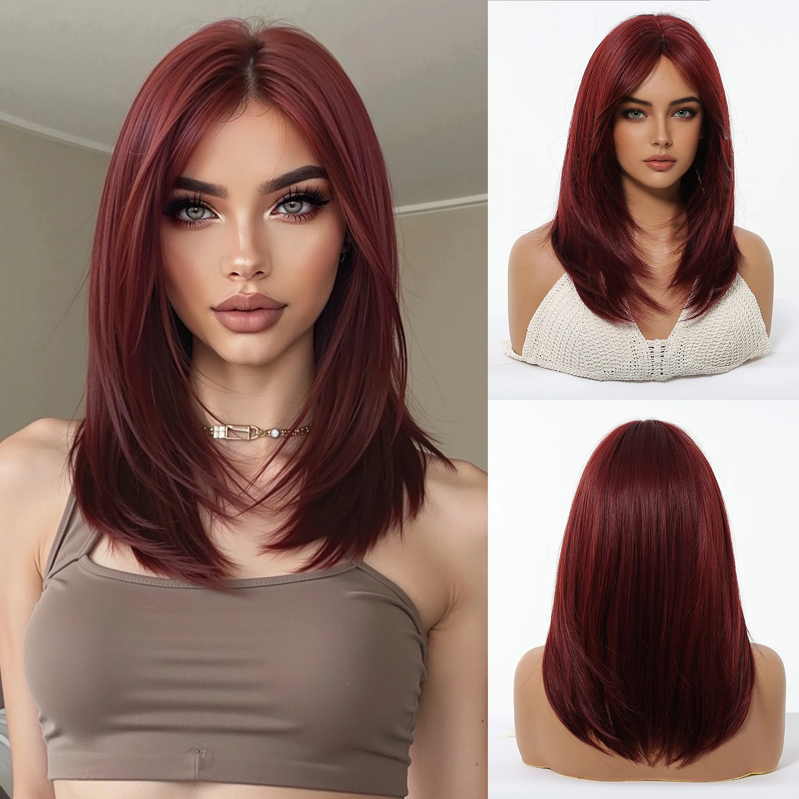 Women's Natural Black Short Straight Wolf Tail Wig with Bangs