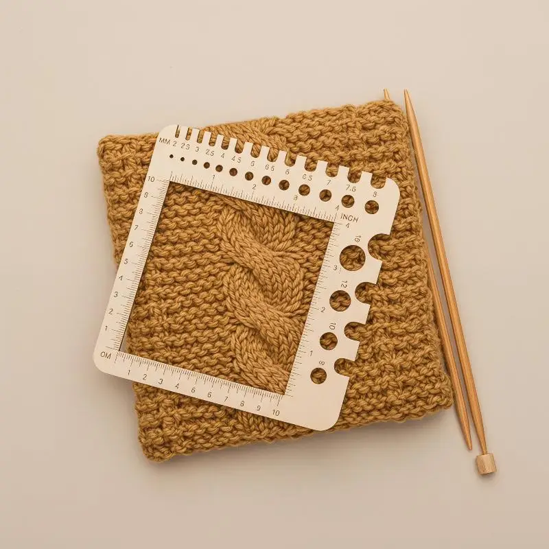 Wood Knitting Needle Gauge Square Ruler Embroidery Thread Bobbins Floss For Spinners Yarn Measuring Tools Sewing Supplies