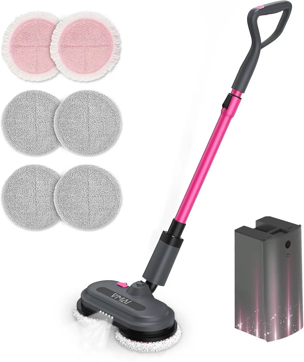 Mocio elettrico senza fili per la pulizia dei pavimenti, mocio rotante con spruzzatore d'acqua con serbatoio dell'acqua da 300 ml, illuminazione a LED e batteria rimovibile, fino a 6