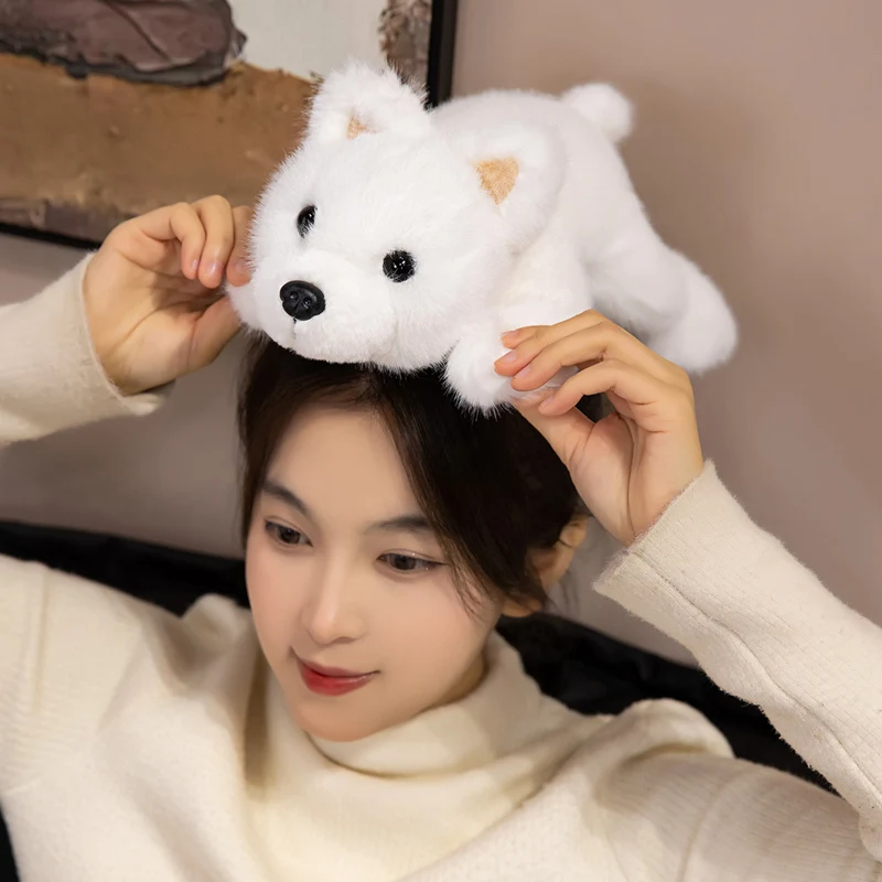 30-60CMのかわいい横たわるウェストハイランドホワイトテリアのぬいぐるみ、ふわふわの動物の犬の人形、愛らしい子犬の柔らかいおもちゃ、子供へのプレゼント