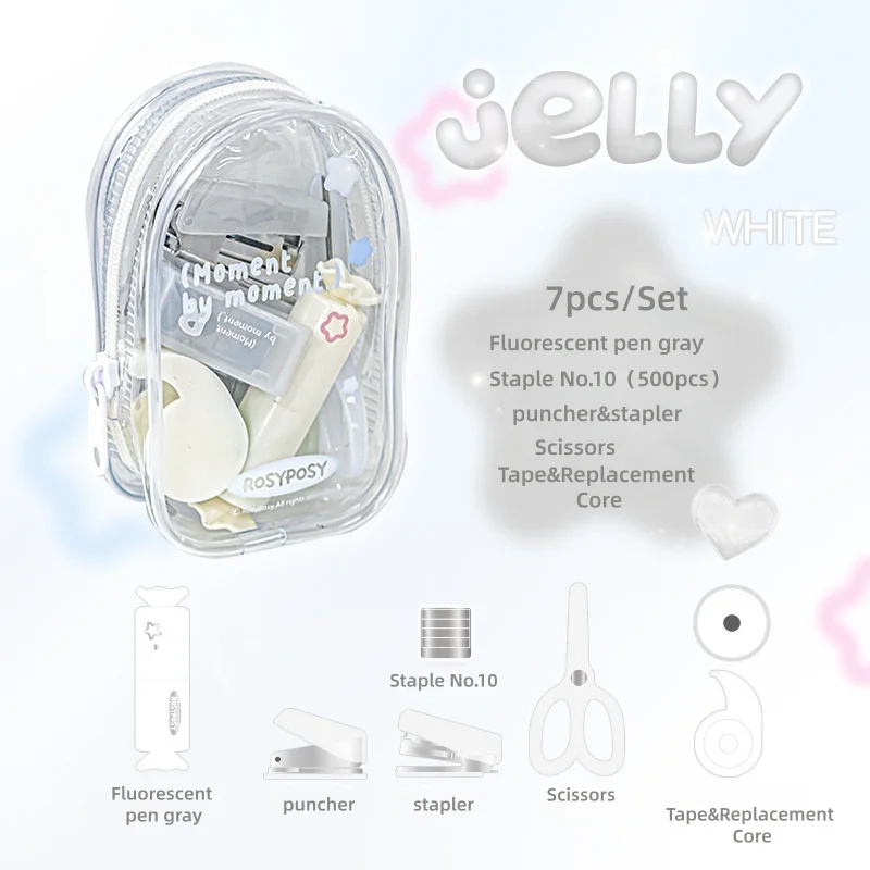 1 Set Jelly Efficiency Set Clear High Beauty Mini-schaar Puncher Draagbare nietmachine