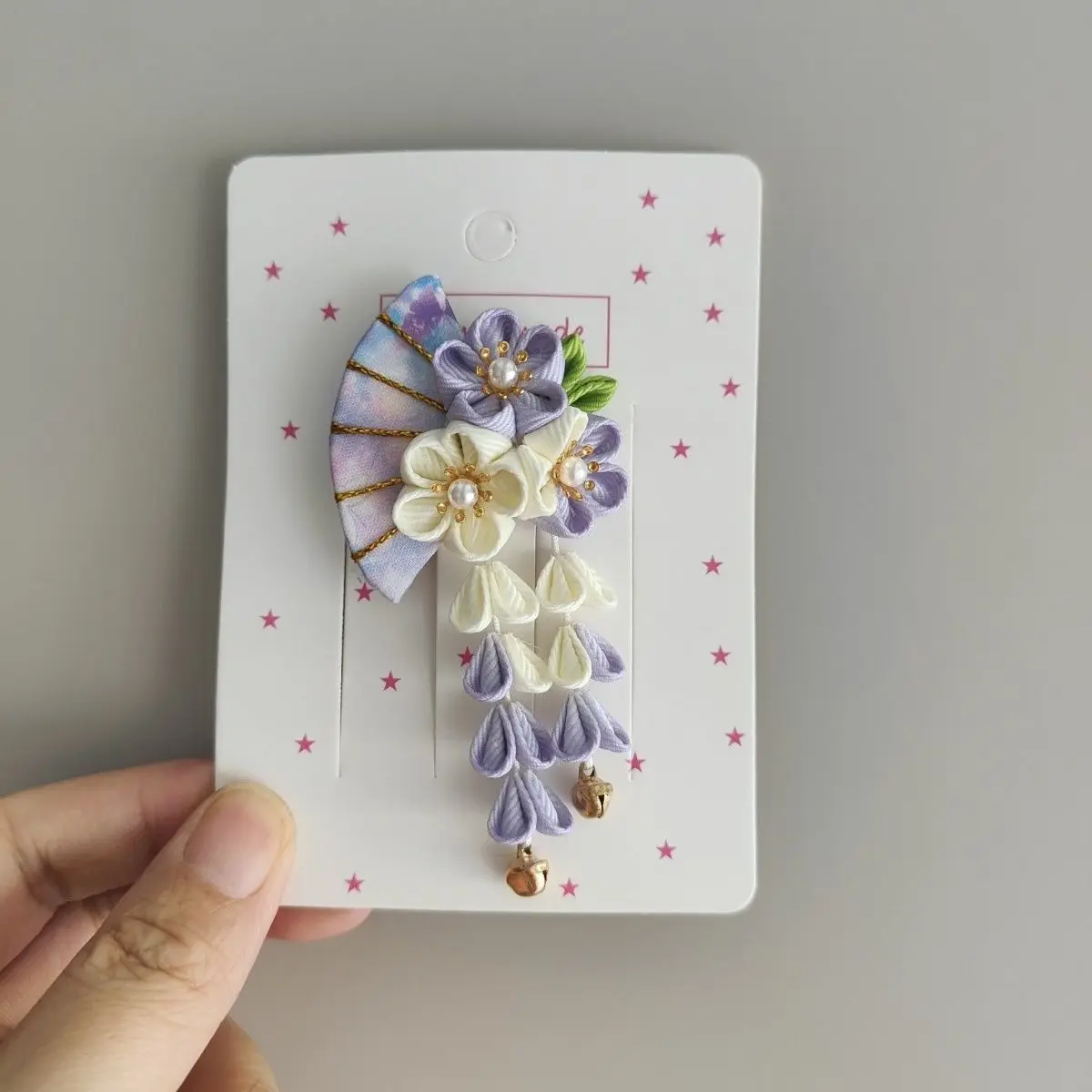 Pastel Purple Floral Tassel Headwear Doll Hair Ornament with Pearl Flower Bell Party Photo Shoot Accessory Fit 1/3, 1/4 Bjd Doll