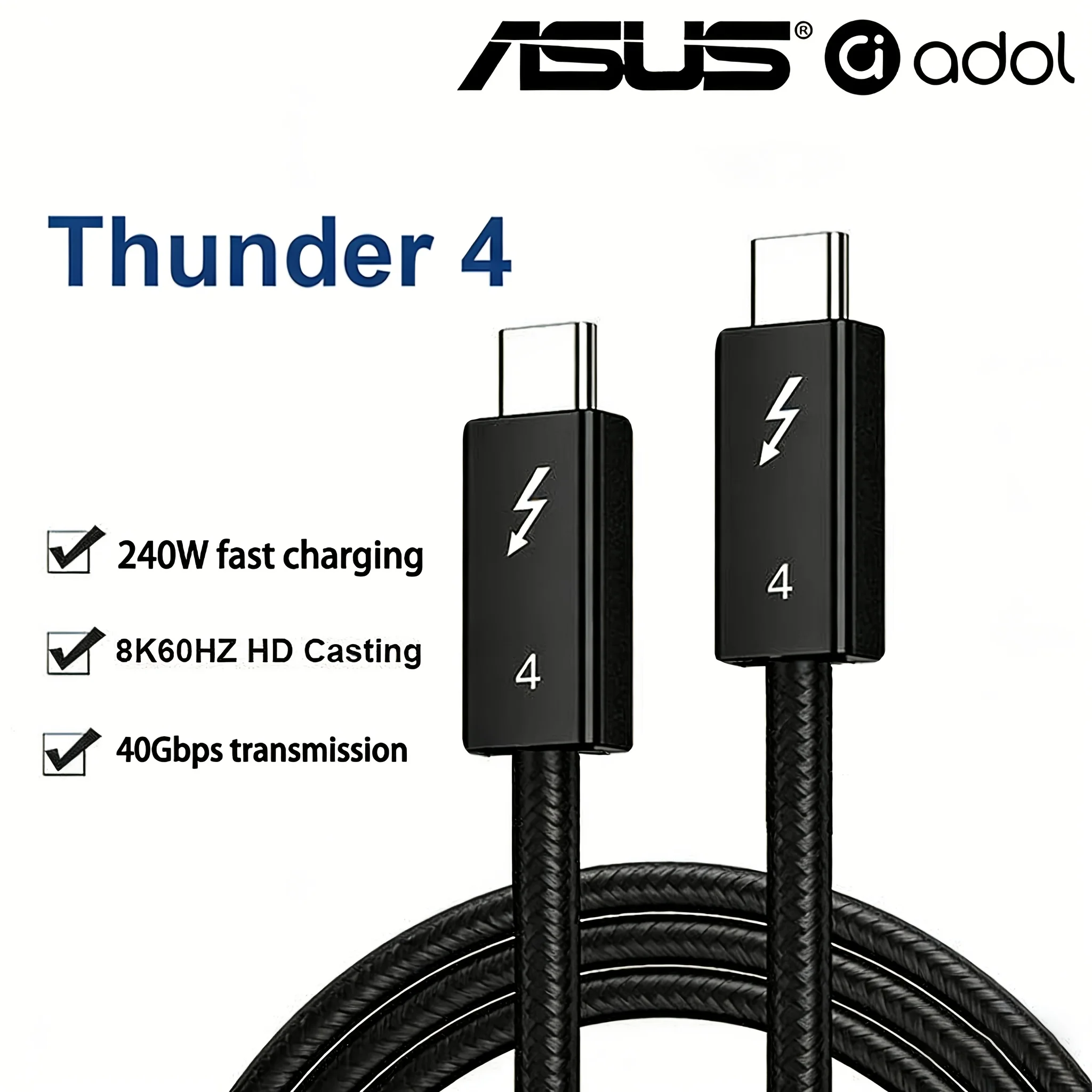 C�ble coaxial Thunderbolt 4 USB4 type C vers type C 40 Gbps 100 W, c�ble de charge rapide 2 m - 0,5 m pour MacBook, iPad, iPhone, Android
