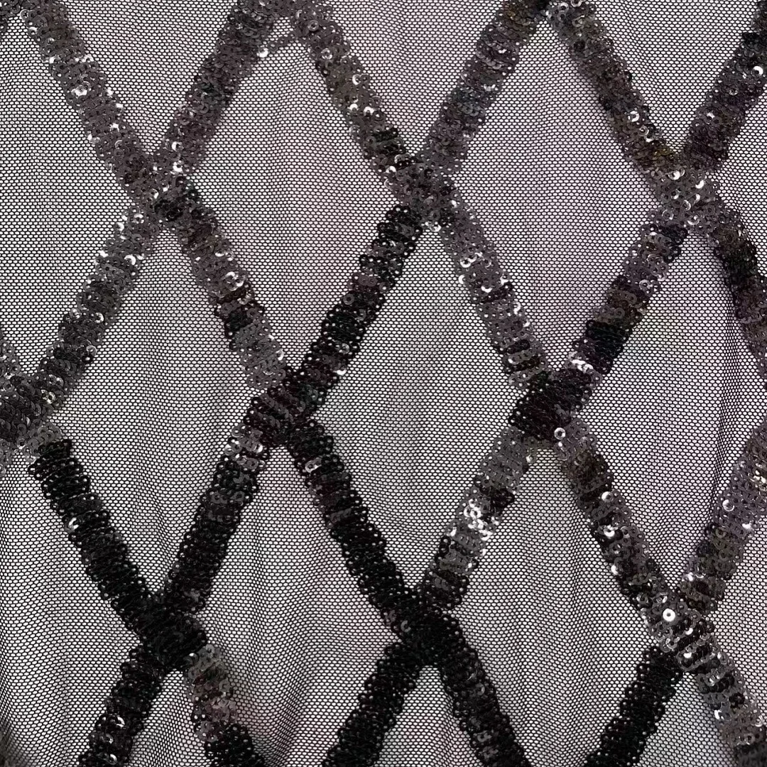 Diamond Grid Sequin Embroidery Mesh Fabric Multicolor Cloth For Evening Dress Party Gown Costume Accessory DIY Sewing Material