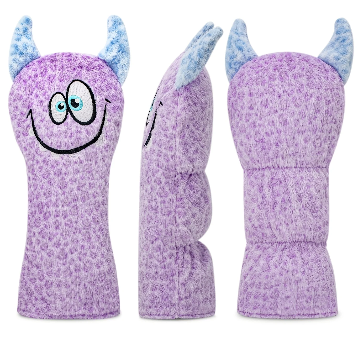 1pc/4pcs Purple Fluffy Monster Horn Cartoon Golf Club Head Covers, Compatible with Driver, Fairway, Hybrid Clubs