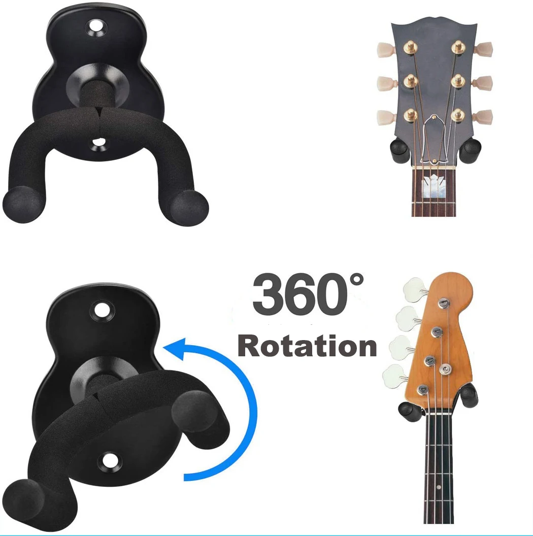 Guitar Wall Mount Hanger Hook Acoustic Electric Bass Guitar Wall Hook Hanger Black Non-slip Holder Instrument Accessories