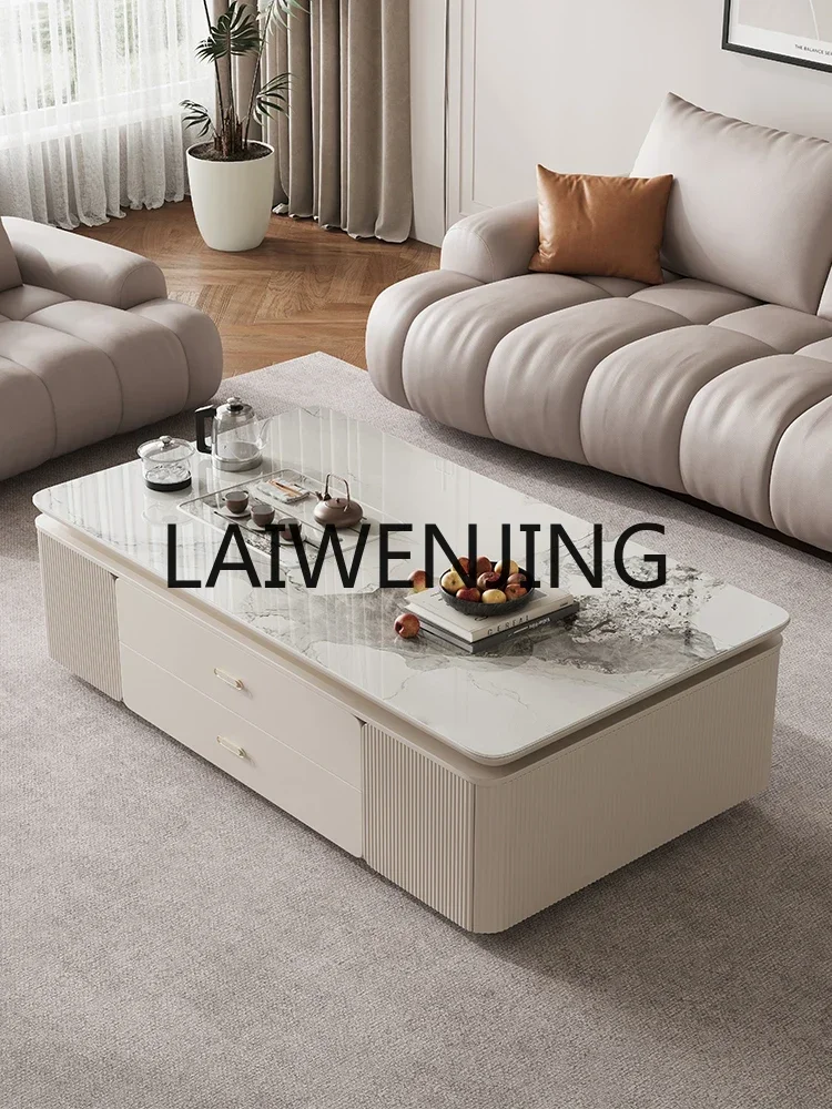 

2024 new light luxury high-end home living room large apartment tea integrated rock slab kung fu tea table