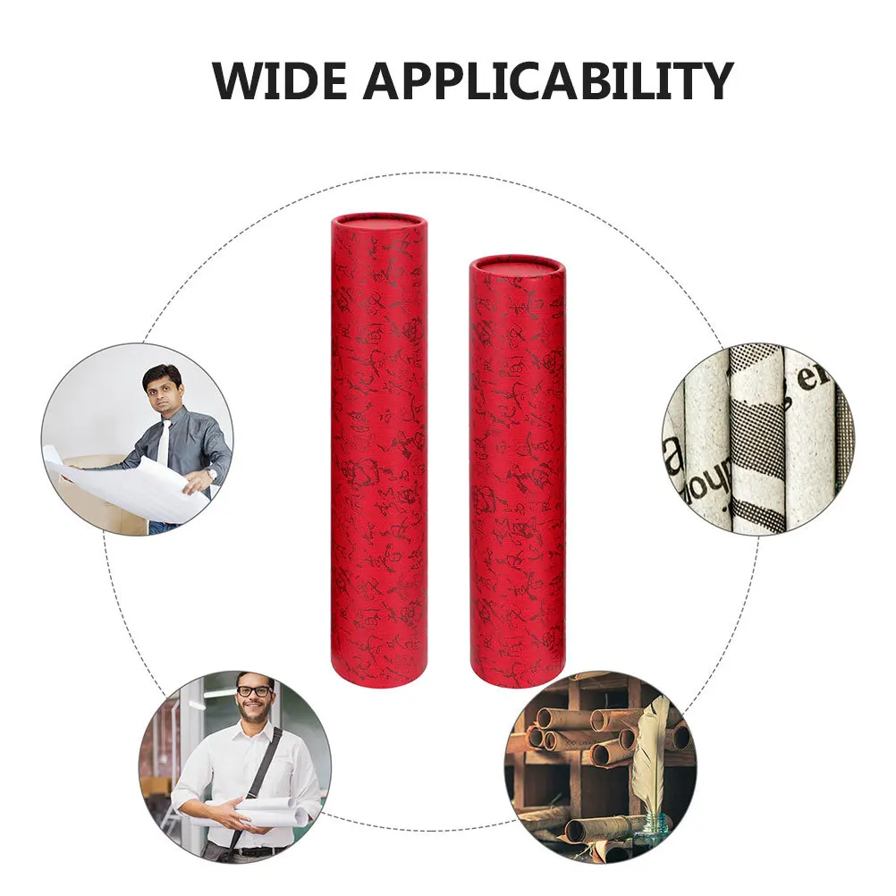 2Pcs Calligraphy Scroll Box Chinese Painting Storage Holder Thickened Material Design Elegant Pattern Art Organizer