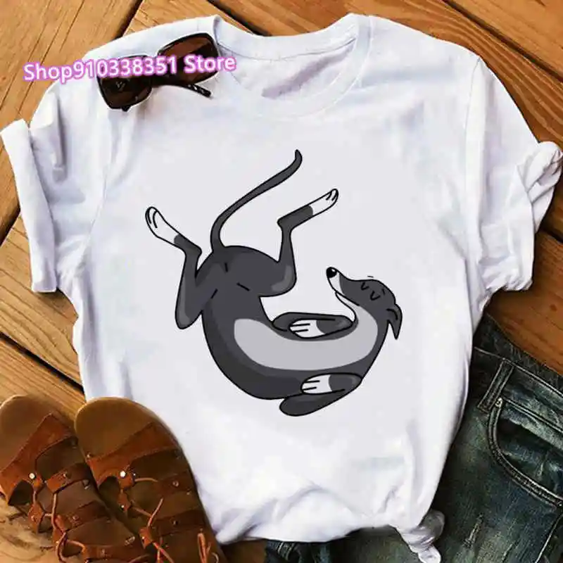 Greyhound Animal Tshirt Women Hip Hop Funny Short Sleeves Femme Dog Lovers Top Female Streetwear White Women Clothing Tumblr