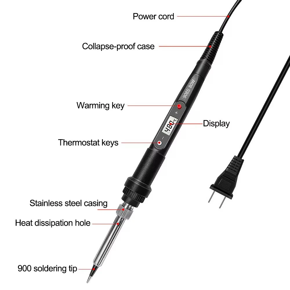 80W soldering iron endothermic LED digital display adjustable temperature thermostat soldering iron set home maintenance Tools