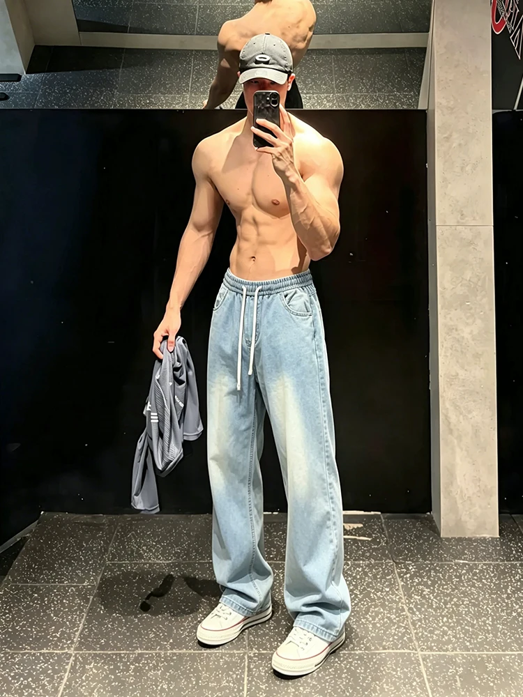 

Light Blue Lenzing Ice Silk Jeans Men's Summer Drapey Straight Leg Loose Wide Leg Pants Cool Feeling Breathable Casual Jeans