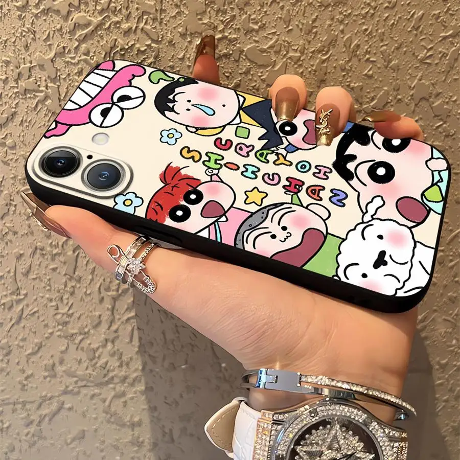 Case for iPhone XR XS Max 7 8 15 16 14 Plus 17Air 13 12 11 17 Pro Max Black Soft Phone Cover Cute Cra-yons Shin-chans