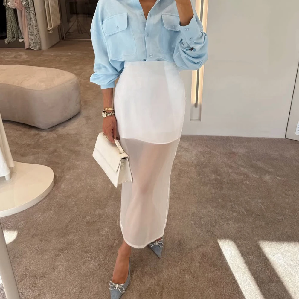 Talenza Summer See Through Skirt Women's Fashion High Waist Slim Office Lady Streetwear Long Skirt 2025 Female New Long Skirt