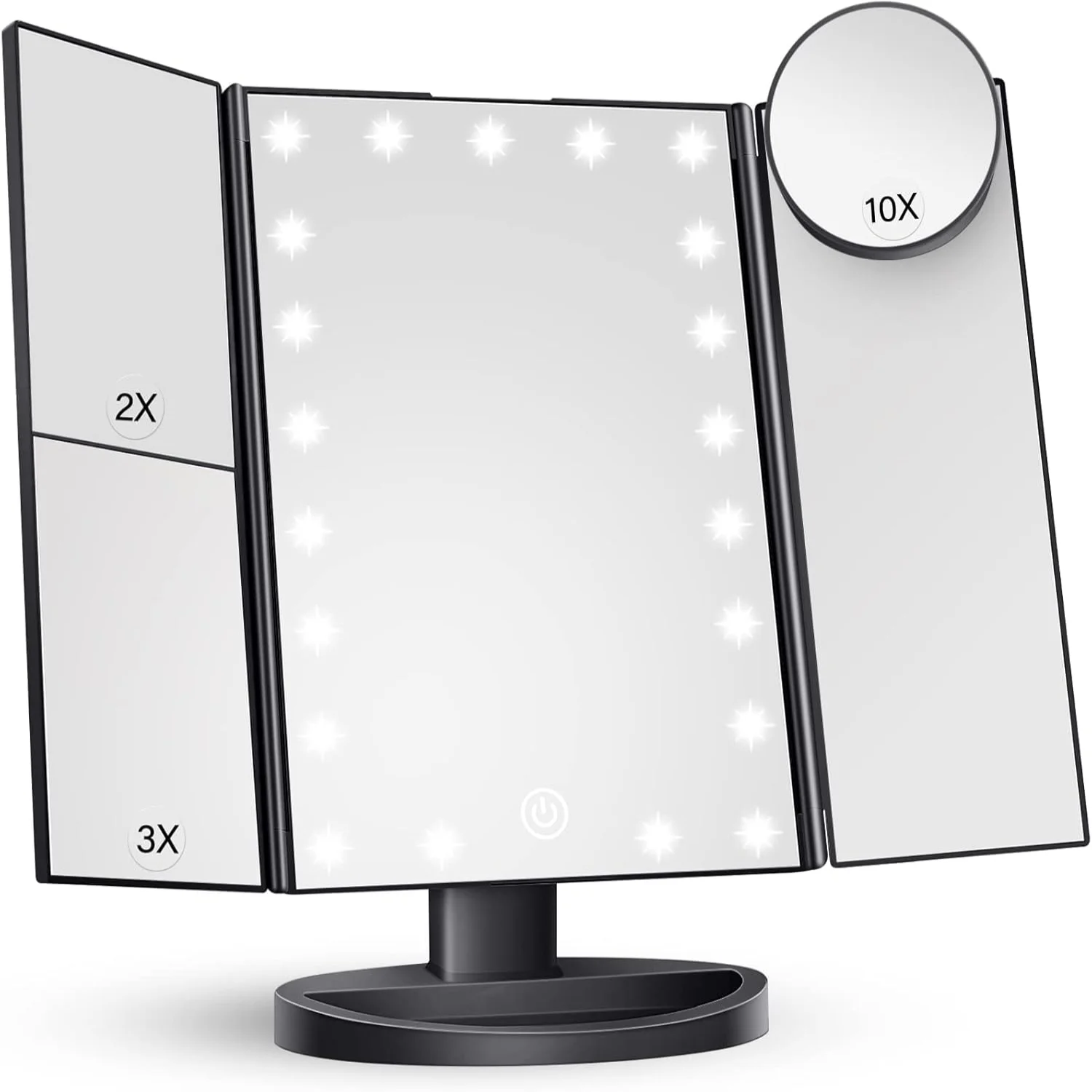 Makeup Mirror Vanity Mirror with Lights, 2X 3X 10X Magnification, Trifold Lighted Makeup Mirror, Touch Control, Dual Power Suppl