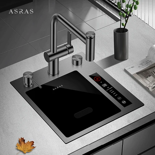 ASRAS 바 카운터 아일랜드 스마트 정화 주방 싱크대, 과일 및 야채 싱글 볼, 스마트 정화 싱크대