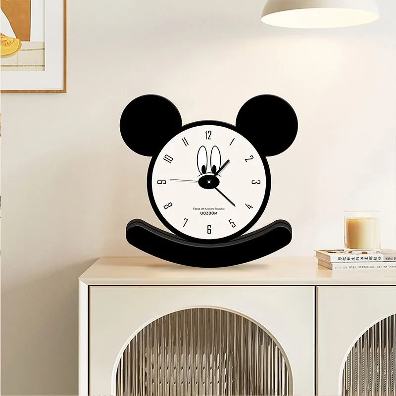 Cartoon Cute Mickey Mouse Wooden Silent Desktop High-value Ins Pendant Clock Bedroom Desk Decoration Healing Ornament Clock