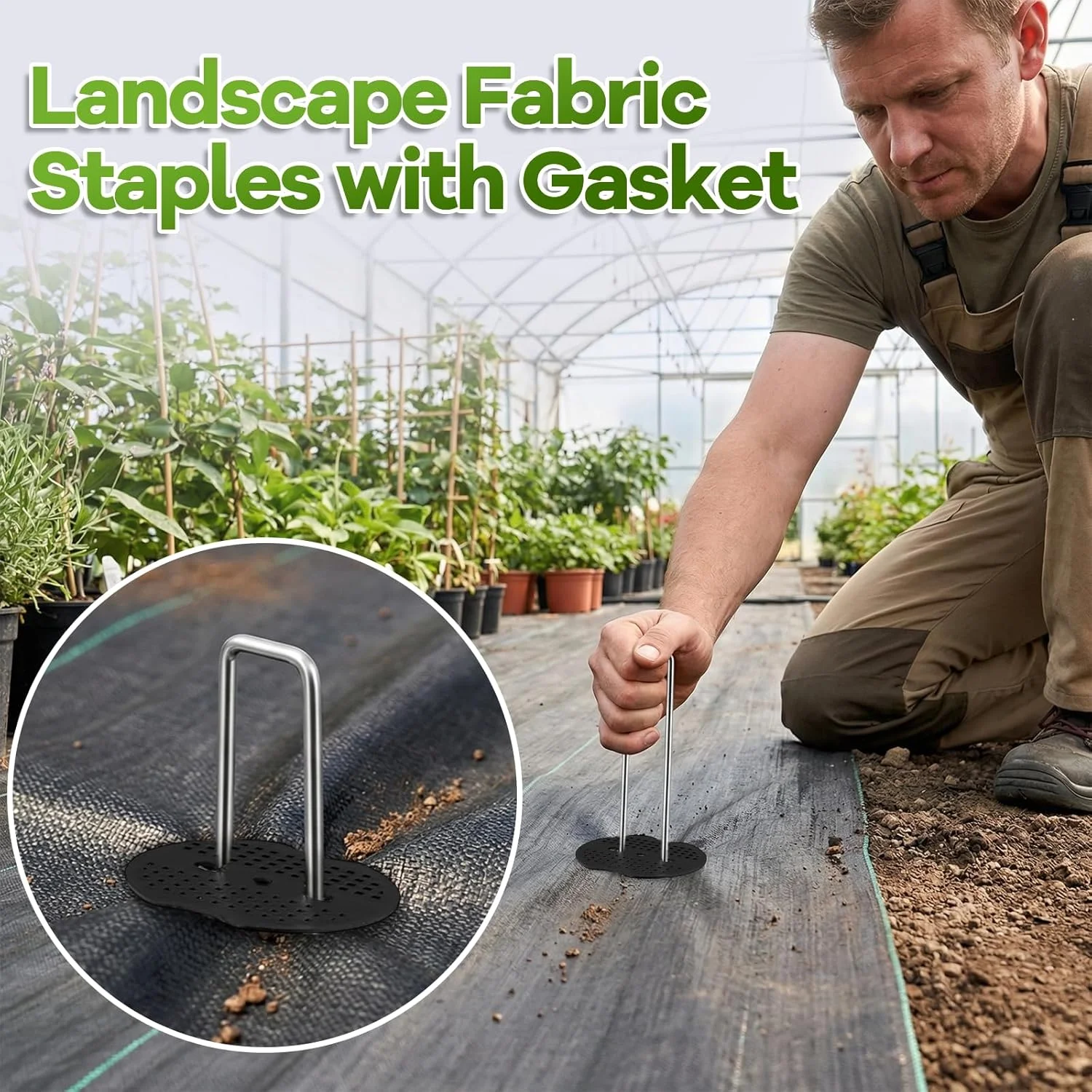 100-400Pcs U-Shaped Garden Ground Pegs with Buffer Washers, Stakes for Weed Landscape Fabric Netting Lawn Securing Pins