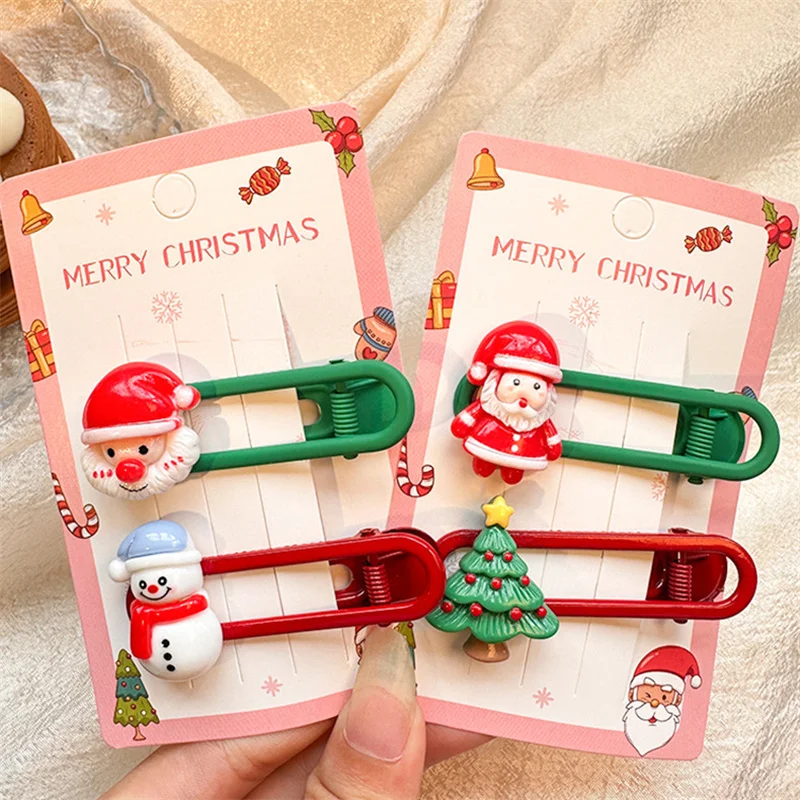 2pcs/set Christmas Hair Pin Sweet Girl Hairpin Side-Clip Cartoon Hair Accessories For Women Cute Bangs Clip