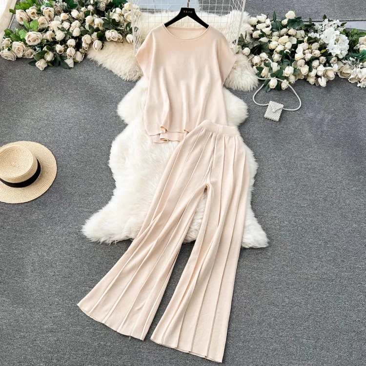 

Casual Suits, Women's Summer New Solid Color Sleeveless Tank Tops, Wide-leg Pants, Ice Silk Knitted Suits
