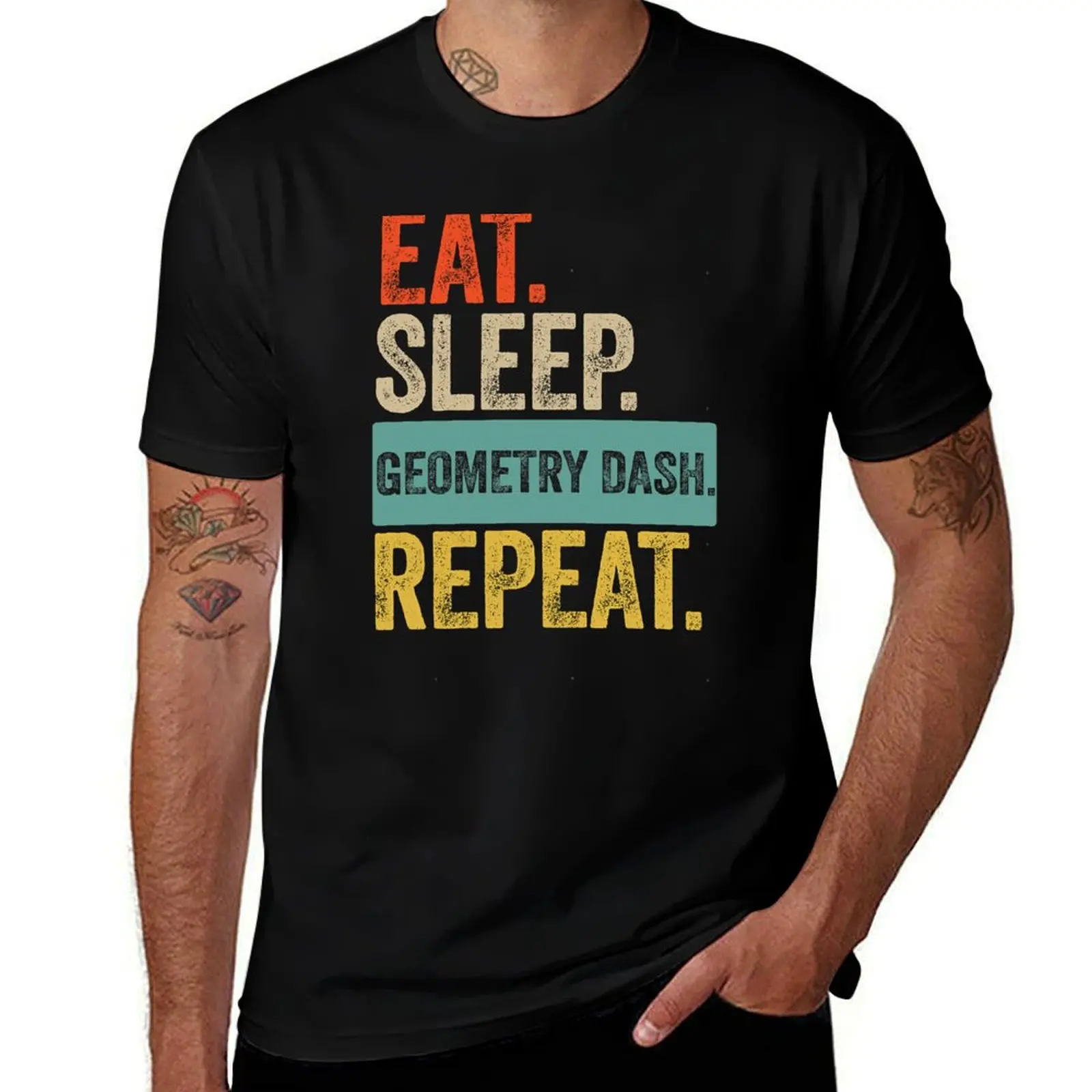 

Eat sleep geometry dash repeat retro vintage T-Shirt Aesthetic clothing customizeds essential t shirt oversized outfits for men