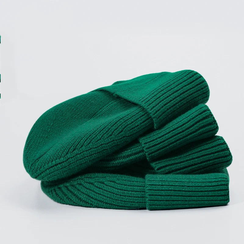 Olive Green Knit Hat Unisex Beanie Fashion Streetwear Style Fleece Lined Skull Cap For Men Women Couple Winter Cap Cool Gift