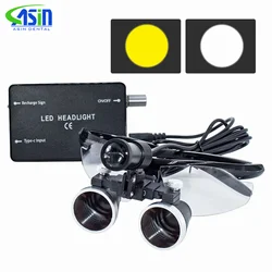 Dental Loupes Dental Magnifier Dental Lab Medical Loupes Magnification Binocular 2.5/3.5x Headlight Headlamp with Yellow Filter