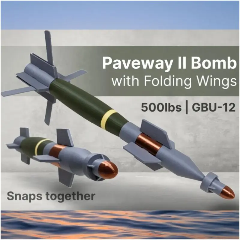 3D Printing 1:14 Scale GBU-12 Paveway II Model Kit, 500lbs Replica with Folding Wings,  for Hobby Collection