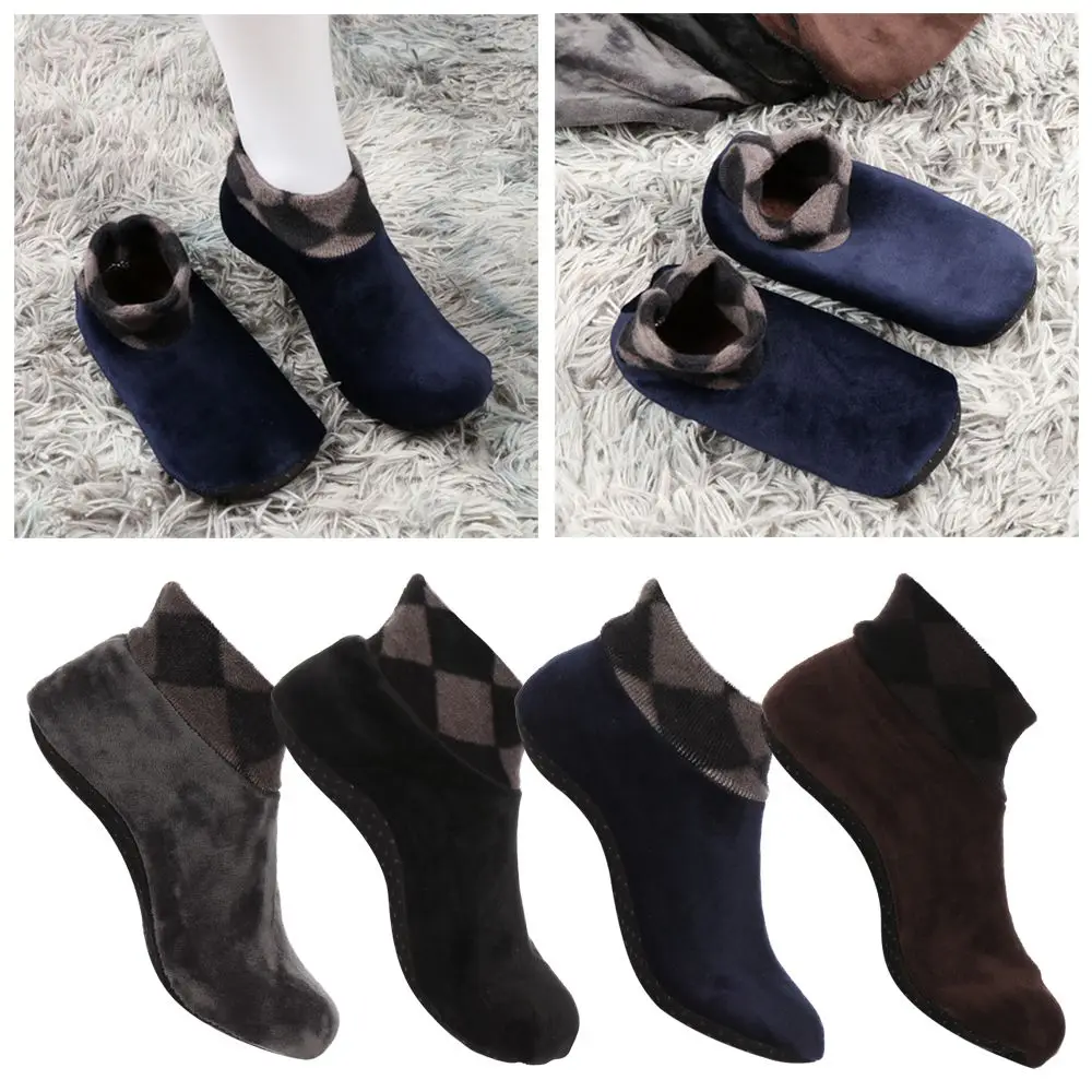 Man Winter Warm Thicken Leopard Bed Sock Thermal Non Slip Elastic Floor Socks Slipper