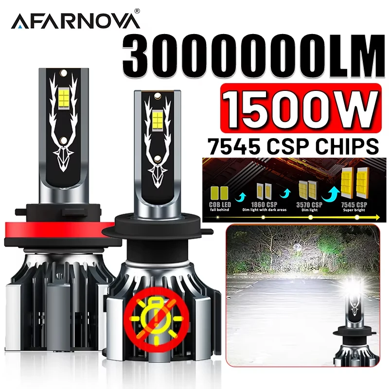 

H4 H7 LED Canbus 1500 Вт Высокомощные автомобильные фары H1 H11 Светодиодная лампа 9005 9006 HB3 H13 H3 HB4 9012 HIR2 Turbo 6000K Автоматические противотуманные фары