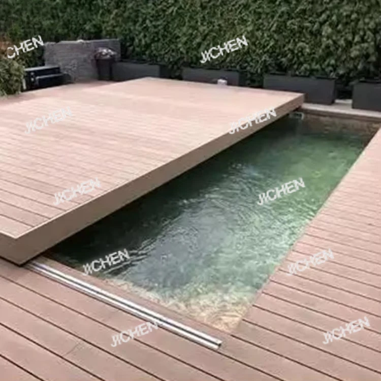 

JC Customized Size Automatic Electric Motorized Pool Cover New Vertical Retractable Design Wood Deck Floor Swimming Pool