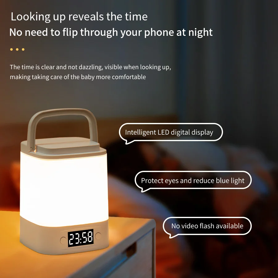 Akumulatorowa lampka nocna z wyświetlaczem czasu, dotykowy włącznik, 3 kolory LED, lampka biurkowa, lampka do spania, dekoracja sypialni.