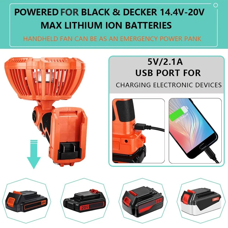

Control Outdoor Camping Fan For Black&Decker/Craftsman 14.4V-20V Battery Portable Cordless Jobsite Fan With LED Light Remote