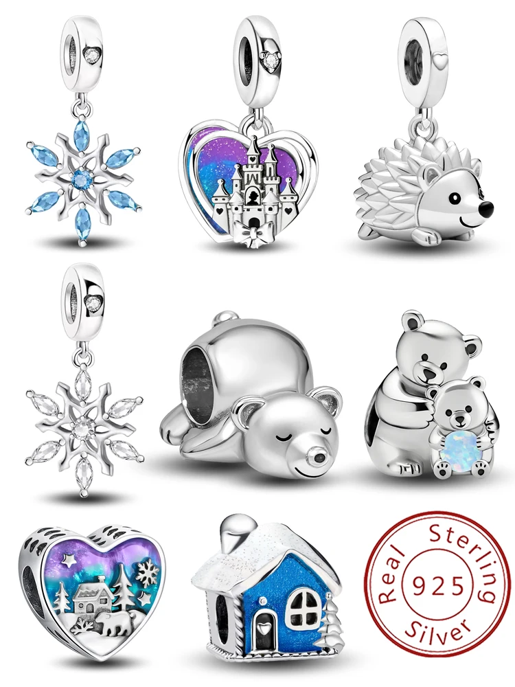 

925 Sterling Silver Snowflake Hedgehog Polar Bear Winter Series Charm Bead Fit DIY Bracelet Making Gift Of High Quality Jewelry