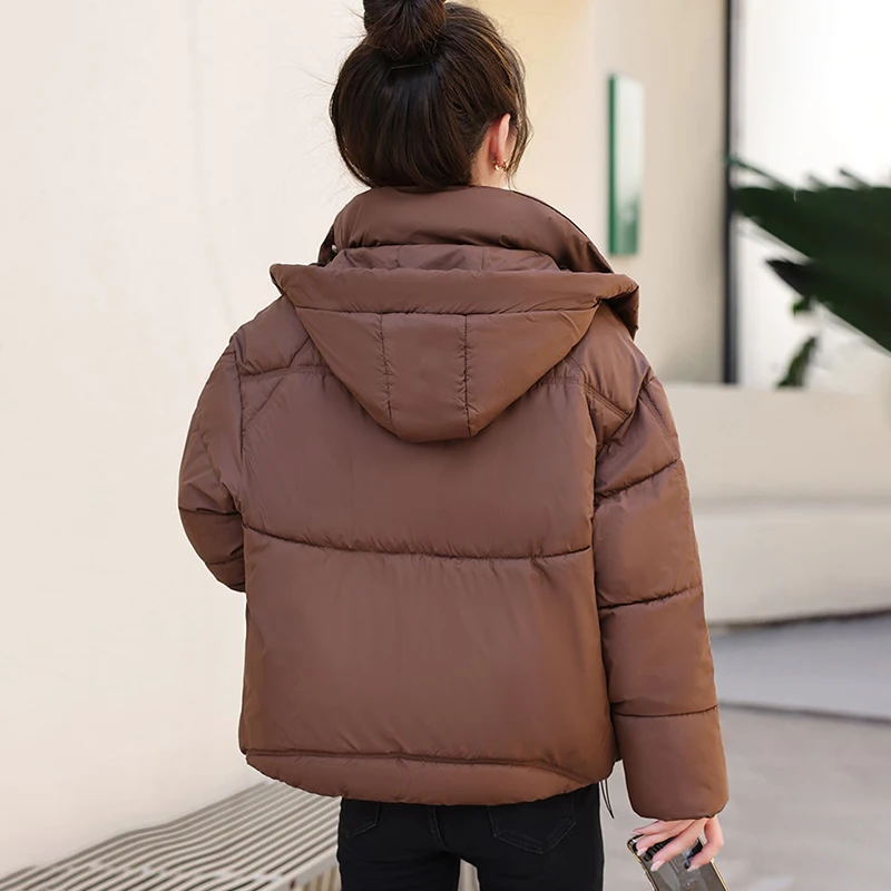 

Новая пуховая куртка большого размера с хлопковой подкладкой, женское пальто, зимнее короткое свободное хлопковое пальто с капюшоном, толстая теплая парка, одежда для хлеба