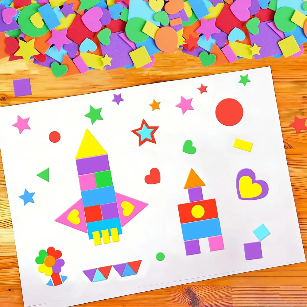 Self Adhesive  EVA Foam Star Heart Geometric Shapes Kids DIY Craft Supplies Classroom Reward Scrapbooking Christmas Home Party