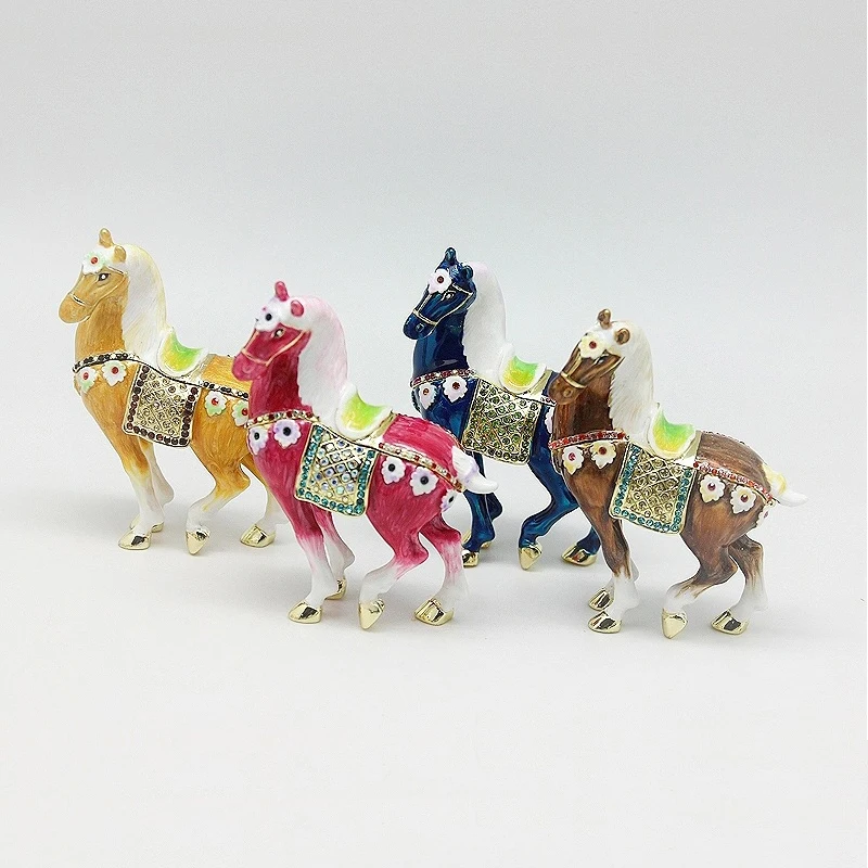 

SHINNYGIFTS Enamel Horse Trinket Box Hand Painted Jewelry Box Animal Hinged Figurine Statues Home Decor