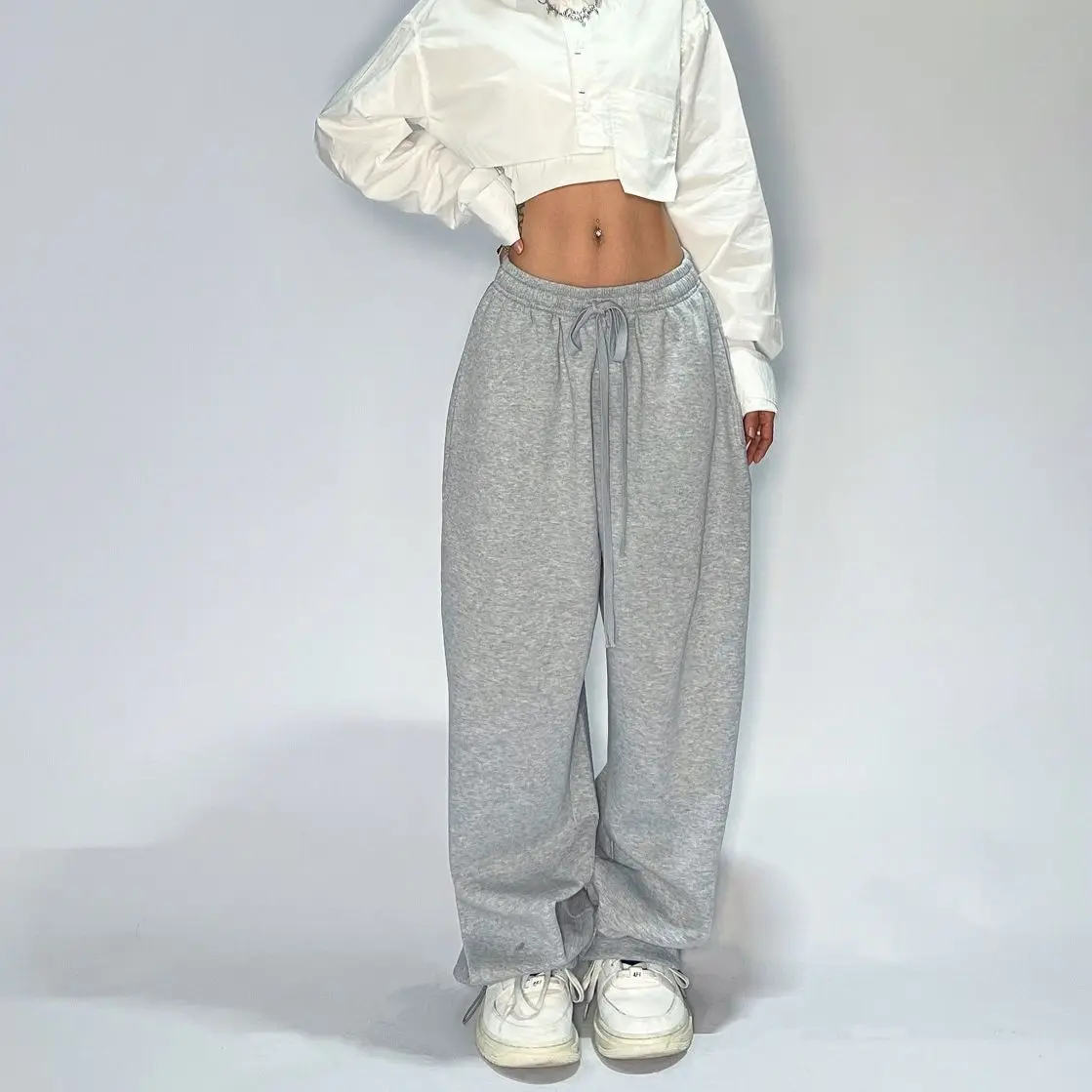 

Loose Straight Wide Leg Trousers Women Hippie Streetwear Oversized Sports Pants Korean Style Kpop Y2K Gray Jogging Sweatpants