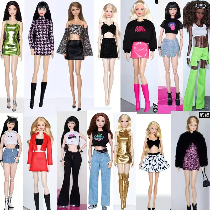 Conjunto de Roupas de Moda para Bonecas de 11,5 polegadas para Barbie, Vestidos para Barbie, Roupa 1/6 FR / ST, Camiseta, Regata, Saia, Calças e Acessórios