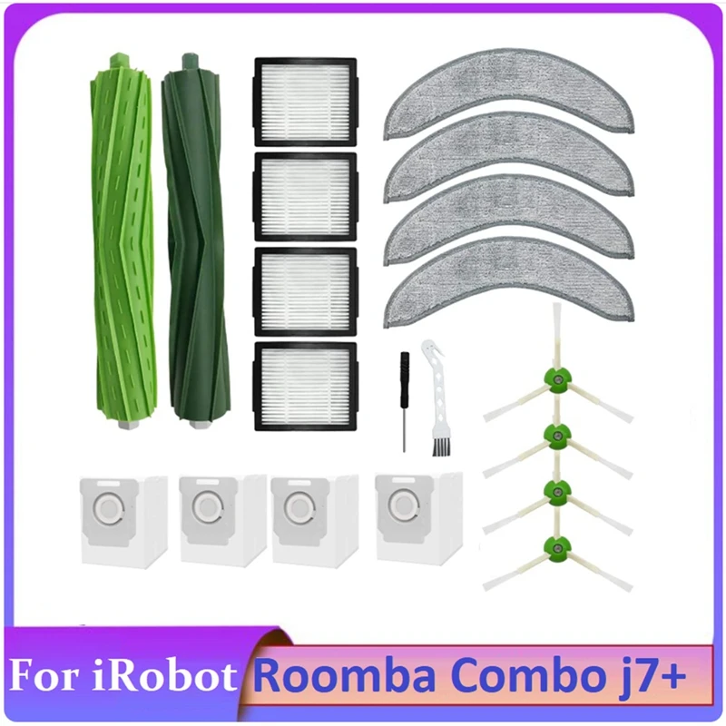 20PCS Replacement Parts For Irobot Roomba Combo J7+ Robotic Vacuum Cleaner Bags Rubber Brush Filter Side Brush Mop Cloth