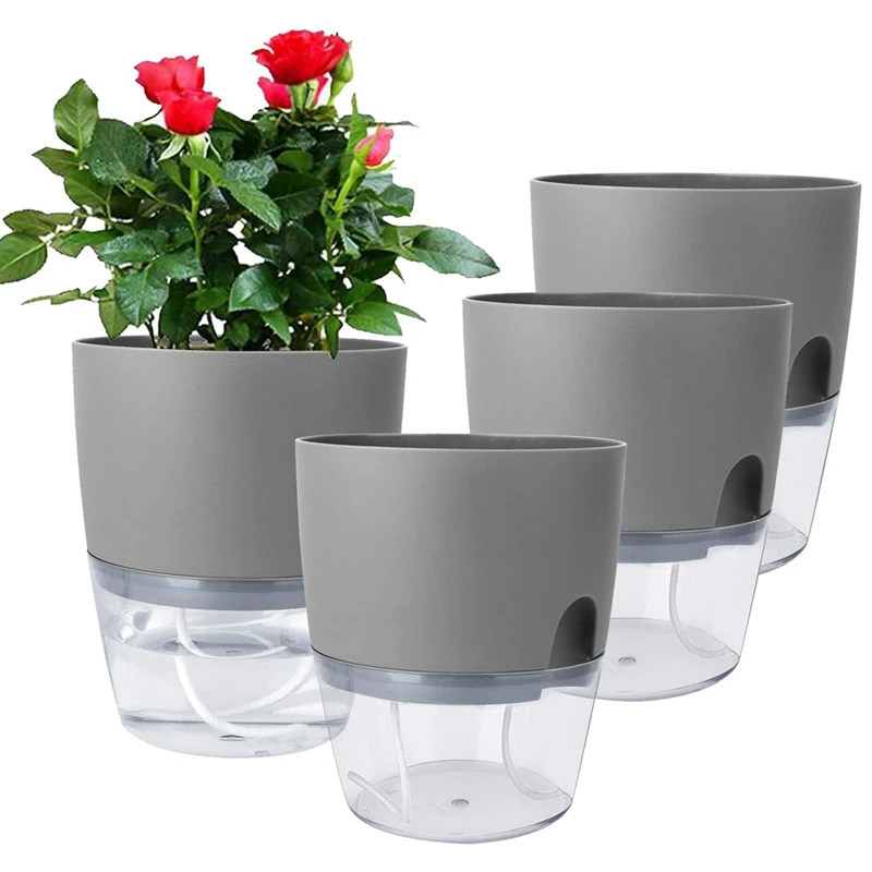 8-Pack Self-Watering Planters, Plastic Pots For Indoor Plants With Clear Water Tank And Drainage Holes-AA70