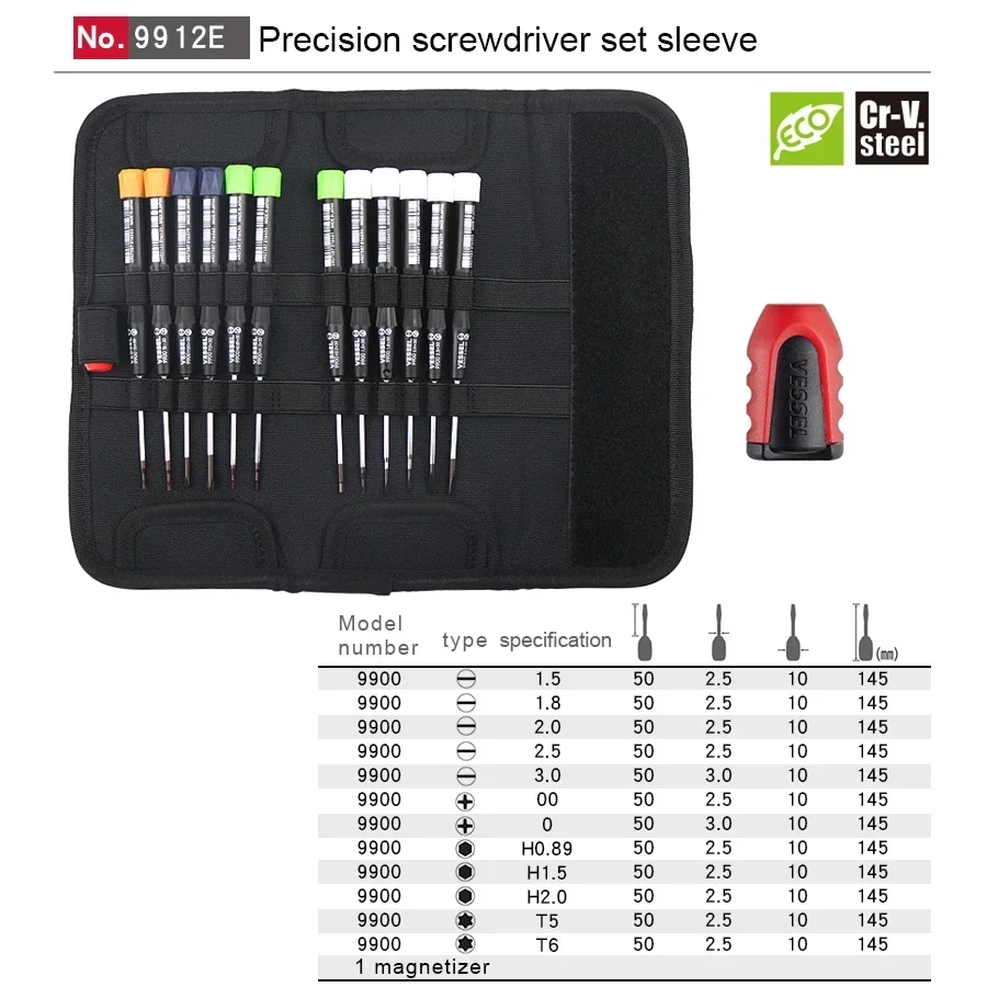 VESSEL Franchise Screwdriver Series NO. 9912F，13 in 1 Precision Screwdriver Set Screws with Tool Pouch and Magnetic Screw Holder