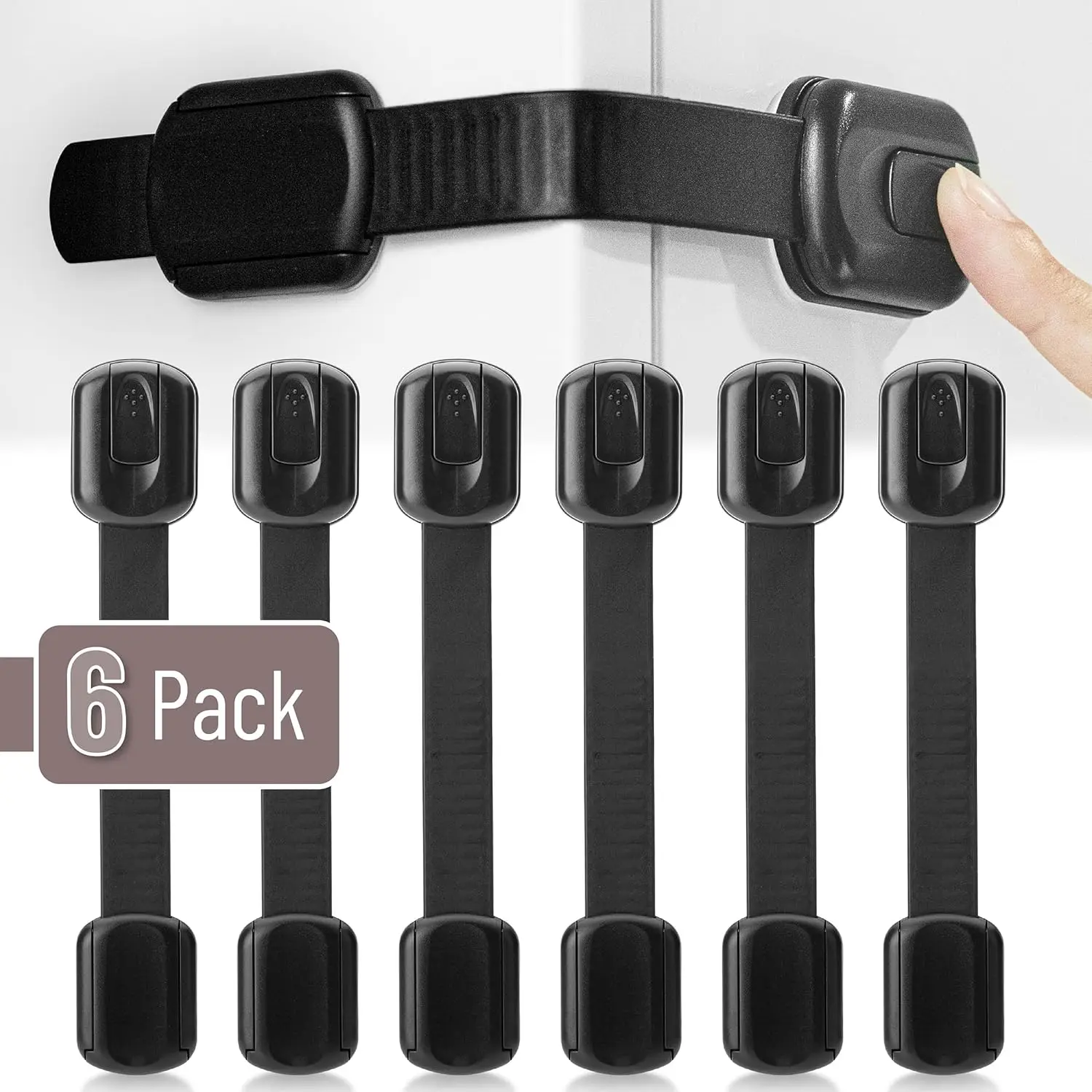 Bates- Child Safety  Locks, 6 Pack, Black Baby Cabinet Locks, Toilet Locks Baby Proof, Child Proof Drawer Locks, Cabinet Baby Lo