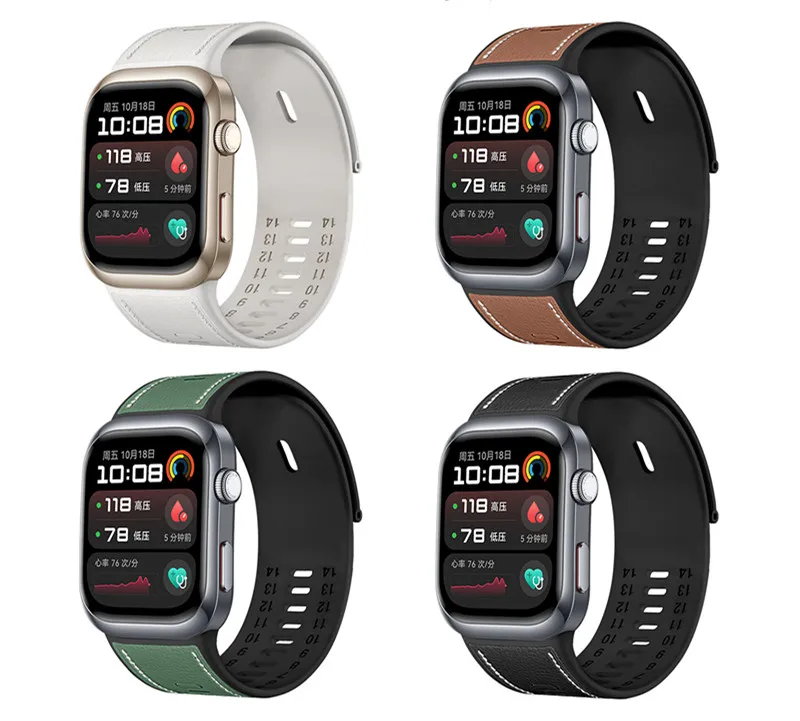 حزام جلد + سيليكون لساعة هواوي D2 حزام ناعم بديل سوار ساعة قابل للتنفس لساعة هواوي D2 أحزمة معصم #2