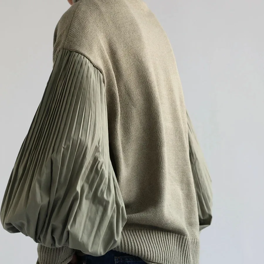 Casual malha gola alta retalhos plissado Sve solto lazer camisola de malha feminina Faion outono primavera temporada longa S...