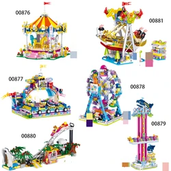 Mini Particle Amusement Park Building Block Trojan Horse Ferris Wheel Roller Coaster Model Children's Assembled Toy Gift